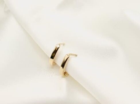 14K Solid Gold Squared Shape High Polished Cute Huggie Hoop Earrings- 3X15MM-Perfect for First or Second Ear Hole in Saudi Arabia