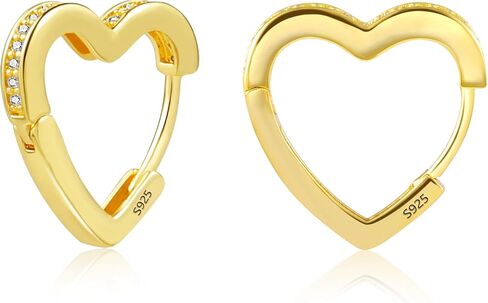 Lancharmed أقراط على شكل قلب صغير للفتيات لا تسبب الحساسية خفيفة الوزن 925 من الفضة الإسترليني CZ Love Huggie Hoop حلق هدية مجوهرات in Kuwait