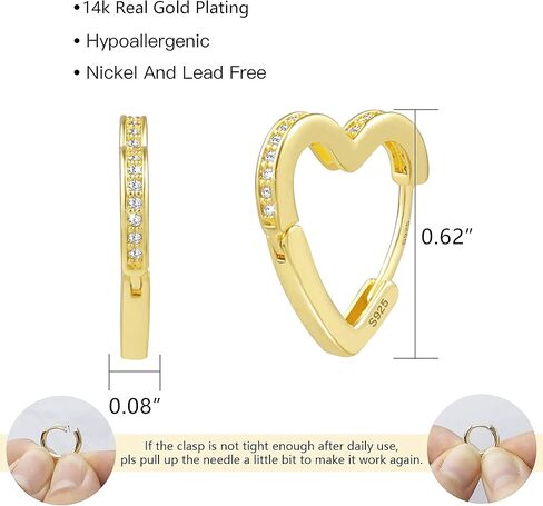 Lancharmed أقراط على شكل قلب صغير للفتيات لا تسبب الحساسية خفيفة الوزن 925 من الفضة الإسترليني CZ Love Huggie Hoop حلق هدية مجوهرات in Kuwait