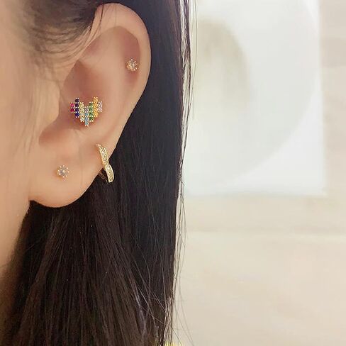 Lancharmed أقراط على شكل قلب صغير للفتيات لا تسبب الحساسية خفيفة الوزن 925 من الفضة الإسترليني CZ Love Huggie Hoop حلق هدية مجوهرات in Kuwait