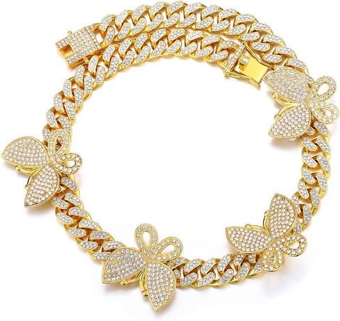 DXZNBEST 18 Inch 13mm Butterfly Cuban Necklace Collars Miami Butterfly Cuban Link Choker Iced Out Bling Butterfly Chain for Women Hip Hop Rapper Mother's Day Christmas in Saudi Arabia