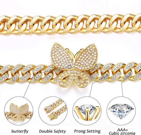 DXZNBEST 18 Inch 13mm Butterfly Cuban Necklace Collars Miami Butterfly Cuban Link Choker Iced Out Bling Butterfly Chain for Women Hip Hop Rapper Mother's Day Christmas in Saudi Arabia
