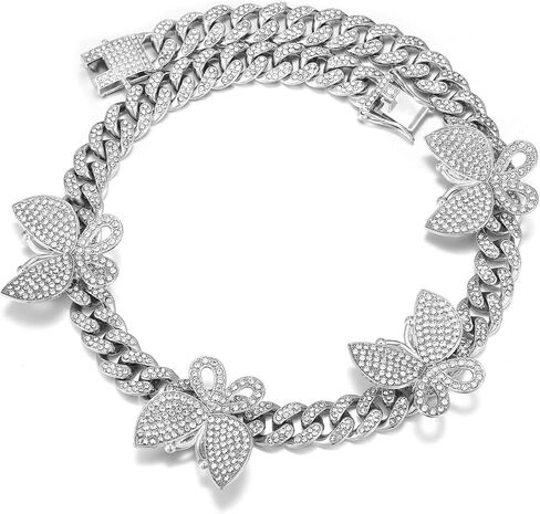 DXZNBEST 18 Inch 13mm Butterfly Cuban Necklace Collars Miami Butterfly Cuban Link Choker Iced Out Bling Butterfly Chain for Women Hip Hop Rapper Mother's Day Christmas in Kuwait