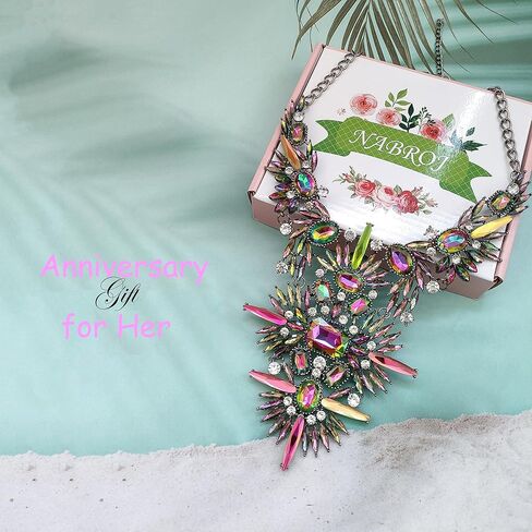 NABROJ مكتنزة بيان مريلة قلادة هالوين المجوهرات للنساء حجر الراين مهرجان كريستال القلائد سحب الملكة كرنفال الملحقات 2 ألوان 1 قطعة in Kuwait