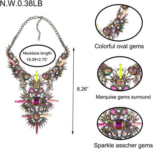 NABROJ مكتنزة بيان مريلة قلادة هالوين المجوهرات للنساء حجر الراين مهرجان كريستال القلائد سحب الملكة كرنفال الملحقات 2 ألوان 1 قطعة in Kuwait