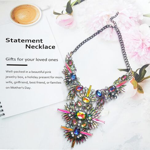 NABROJ مكتنزة بيان مريلة قلادة هالوين المجوهرات للنساء حجر الراين مهرجان كريستال القلائد سحب الملكة كرنفال الملحقات 2 ألوان 1 قطعة in Kuwait