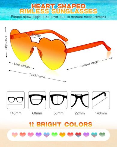 12 Pair Heart Shaped Sunglasses Colorful Heart Rimless Glasses Transparent Heart Sunglasses Party Favors in Kuwait