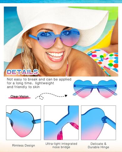 12 Pair Heart Shaped Sunglasses Colorful Heart Rimless Glasses Transparent Heart Sunglasses Party Favors in Kuwait