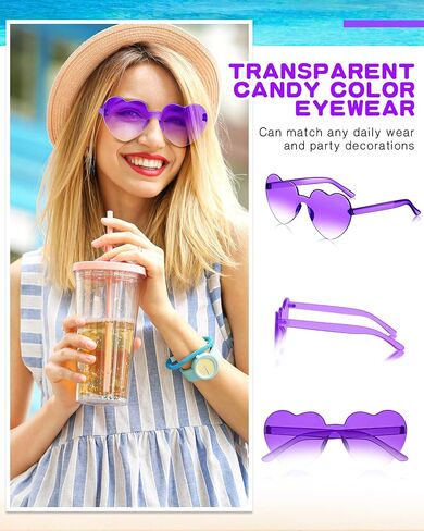 12 Pair Heart Shaped Sunglasses Colorful Heart Rimless Glasses Transparent Heart Sunglasses Party Favors in Kuwait