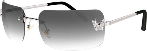 نظارات شمسية مستطيلة Y2k للنساء، نظارات شمسية عصرية بدون إطار كلاسيكية مربعة الشكل in Kuwait