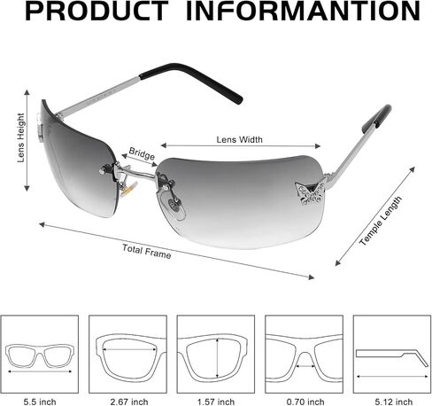 نظارات شمسية مستطيلة Y2k للنساء، نظارات شمسية عصرية بدون إطار كلاسيكية مربعة الشكل in Kuwait