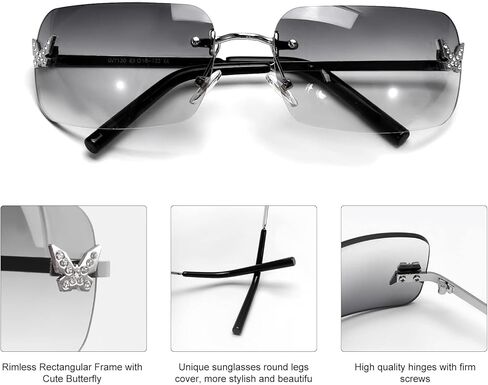 نظارات شمسية مستطيلة Y2k للنساء، نظارات شمسية عصرية بدون إطار كلاسيكية مربعة الشكل in Kuwait