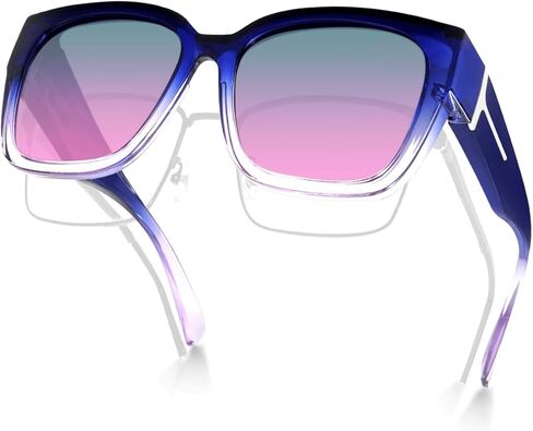 Meeloog Polarized Fit Over Glasses Sunglasses for Women UV Protection, Trendy Square Wrap Around Shades for Driving Riding in Kuwait
