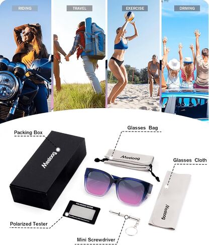 Meeloog Polarized Fit Over Glasses Sunglasses for Women UV Protection, Trendy Square Wrap Around Shades for Driving Riding in Kuwait