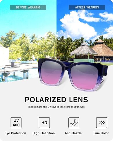 Meeloog Polarized Fit Over Glasses Sunglasses for Women UV Protection, Trendy Square Wrap Around Shades for Driving Riding in Kuwait