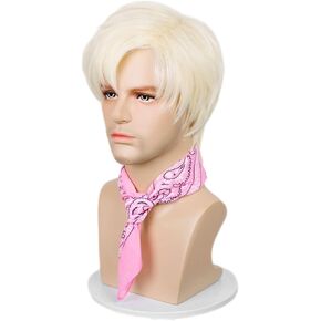 Aicos Male Short Blonde Wig with Pink Bandana Men's Cowboy Costume Cosplay Wig for Halloween Christmas Carnival Party Wig+Wig Cap in Kuwait