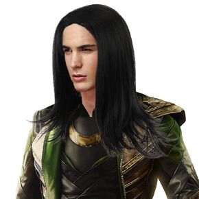 PARTY ZONE Long Black Cosplay Wig for Mens Synthetic Full Head Straight Anime Men Wigs Role Play Hair for Party Halloween Costume Wig （ Black） in Kuwait