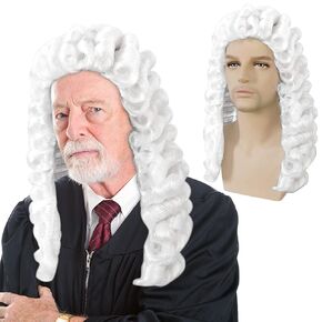 Anogol Hair Cap+Judge Wig Lawyer Wig Powdered Wig Long Curly Gray Silver Men Wig Men'S Colonial Wig For Barristers Wig Founding Father Wig George Washington Wig For Halloween Costume Party Cosplay
