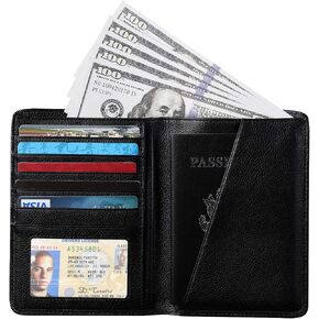 Crazy Horse Genuine Cow Leather Passport Holder Travel Wallet Card Holder - RFID Blocking Bifold Wallet for Men and Women