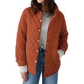 Women's Lightweight Quilted Jacket Stand Collar Single-breasted Long Sleeve Warm Oversized Coat with Pockets in Kuwait