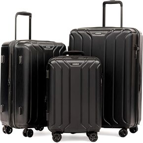 NONSTOP NEW YORK Luggage Expandable Spinner Wheels hard side shell Travel Suitcase Set 3 Piece (Black, 3-Piece Set (20/24/28))