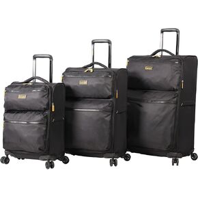 LUCAS Designer Luggage Collection - 3 Piece Softside Expandable Ultra Lightweight Spinner Suitcase Set - Travel Set includes 20 Inch Carry On, 24 Inch & 28 Inch Checked Suitcases (Black) in Saudi Arabia