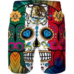 Mexican Sugar Skull Men's Summer Beach Shorts, Athletic Trunks