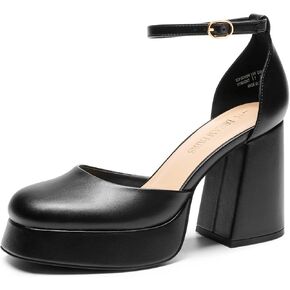 DREAM PAIRS المرأة مكتنزة منصة عالية الكعب مغلقة اصبع القدم كتلة الكاحل فستان بحزام حفل زفاف مضخات الأحذية
