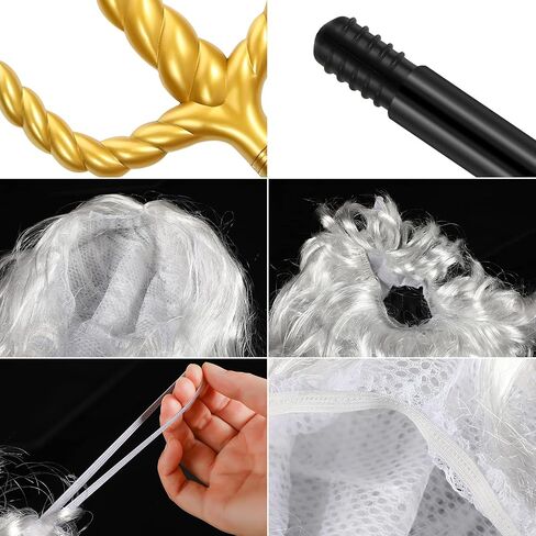 Wig and Beard Set Trident Santa Hair Beard Fancy Dress Costume Halloween Cosplay Golden Spear Prop Weapon Staff Accessories for Teens and Adults in Kuwait