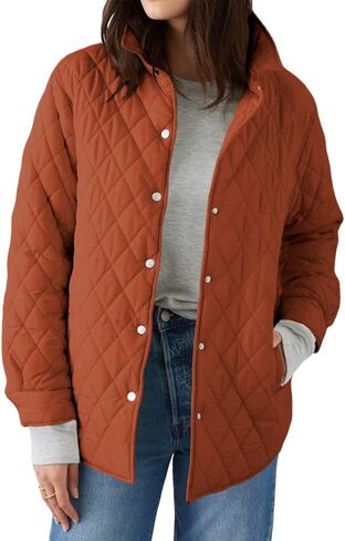 Women's Lightweight Quilted Jacket Stand Collar Single-breasted Long Sleeve Warm Oversized Coat with Pockets in Kuwait