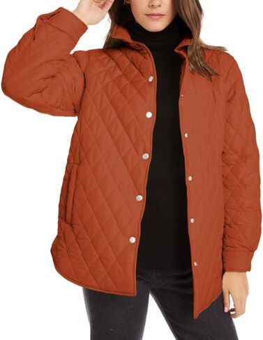 Women's Lightweight Quilted Jacket Stand Collar Single-breasted Long Sleeve Warm Oversized Coat with Pockets in Kuwait