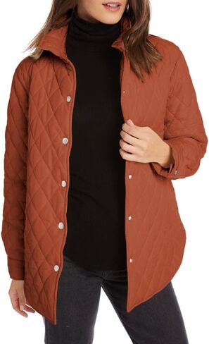 Women's Lightweight Quilted Jacket Stand Collar Single-breasted Long Sleeve Warm Oversized Coat with Pockets in Kuwait