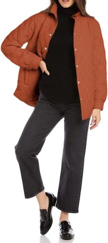 Women's Lightweight Quilted Jacket Stand Collar Single-breasted Long Sleeve Warm Oversized Coat with Pockets in Kuwait