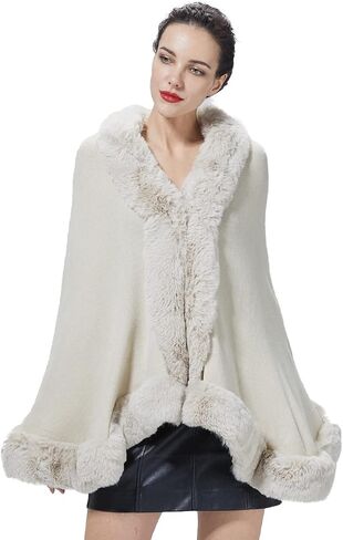 SUFCOMOU Women Faux Fur Shawl Wrap Cape with Fur Trim Sleeveless Cardigan Dressy Cloak Winter Poncho Coat for Wedding in Kuwait