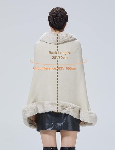 SUFCOMOU Women Faux Fur Shawl Wrap Cape with Fur Trim Sleeveless Cardigan Dressy Cloak Winter Poncho Coat for Wedding in Kuwait