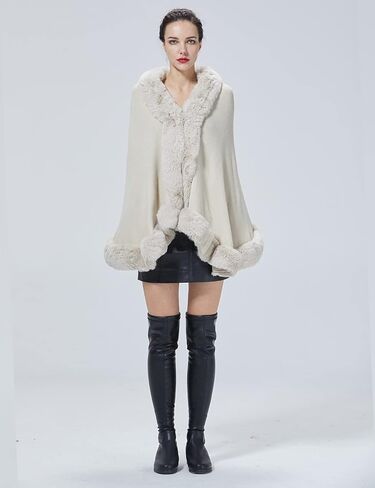 SUFCOMOU Women Faux Fur Shawl Wrap Cape with Fur Trim Sleeveless Cardigan Dressy Cloak Winter Poncho Coat for Wedding in Kuwait
