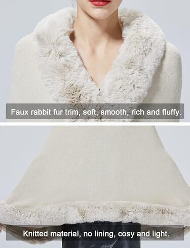 SUFCOMOU Women Faux Fur Shawl Wrap Cape with Fur Trim Sleeveless Cardigan Dressy Cloak Winter Poncho Coat for Wedding in Kuwait