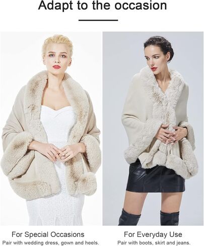 SUFCOMOU Women Faux Fur Shawl Wrap Cape with Fur Trim Sleeveless Cardigan Dressy Cloak Winter Poncho Coat for Wedding in Kuwait