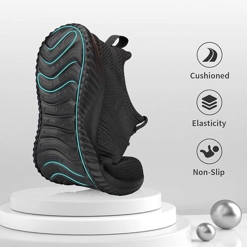 أحذية Flysocks سهلة الارتداء للنساء، أحذية رياضية للصالة الرياضية غير قابلة للانزلاق، خفيفة الوزن ومريحة للمشي، أحذية تنس باللون الأسود بالكامل in Kuwait