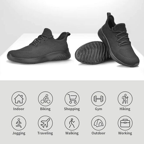 أحذية Flysocks سهلة الارتداء للنساء، أحذية رياضية للصالة الرياضية غير قابلة للانزلاق، خفيفة الوزن ومريحة للمشي، أحذية تنس باللون الأسود بالكامل in Kuwait