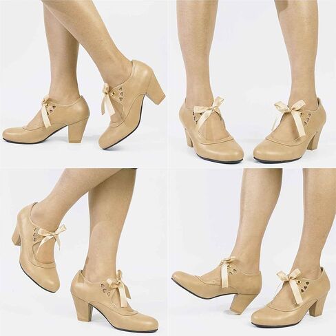 Erocalli Women's Mary Jane Pumps Chunky Block Shoes Heart Hollow Adorable Vintage Shoes Unique Round Toe Lace Up in Kuwait