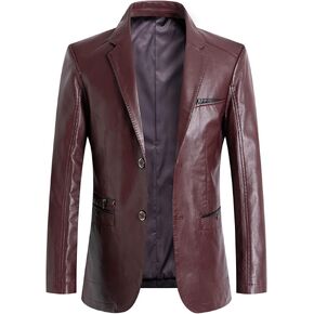 CHARTOU Men's Regular Fit Button Down Lined Business Lambskin Leather Jacket Blazer with Pockets