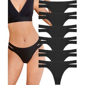 Knowyou 6 Pack Seamless Thongs for Women Sexy No Show Breathable Underwear Stretch Straps T-Back Tangas Panties for Ladies