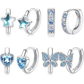 YADOCA 4 Pairs Hypoallergenic Hoop Earrings For Girls Women Small Huggie Earrings Double Love Heart Hoop Earrings Tiny Cute CZ Butterfly Star Cartilage Earrings Hoop Jewelry For Sensitive Ear