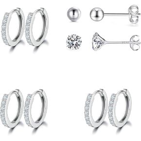 Silver Hoop Earrings for Women, 925 Sterling Silver Huggie Hinged Earrings with AAA Cubic Zirconia, Diameter 13mm Hypoallergenic Small Sleeper Hoop, 8/10/12/13MM in Saudi Arabia