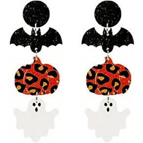 WCRAZYE Halloween Earrings Acrylic Skull Dangle Earrings for Women Girls Halloween Pumpkin Smiling Face Earrings Spirit Earrings Cut Glitter Powder Cartoon Funny Earring Halloween Cosplay Jewelry