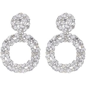Wonlte Sparkle Crystal Statement Drop Earrings Vintage Rhinestone Statement Earrings Evening Bridal Wedding Prom Pageant Party Earrings for Women Girls