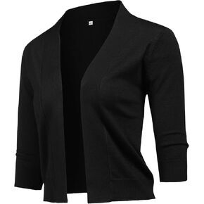 URRU Women's Classic 3/4 Sleeve Open Front Cropped Cardigan Sweater Lightweight Knit Short Shrugs in Kuwait