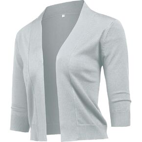 URRU Women's Classic 3/4 Sleeve Open Front Cropped Cardigan Sweater Lightweight Knit Short Shrugs