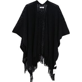 Knit Shawl Wrap for Women - Soul Young Ladies Fringe Knitted Poncho Cardigan Cape
